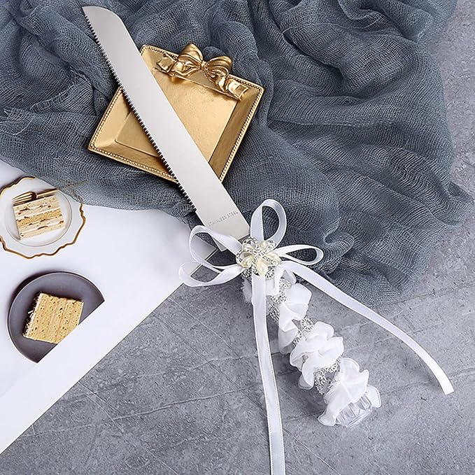 TANG SONG Stainless Steel Elegant Wedding Cake Knife and Serving Set Resin Plastic Handle Pearl