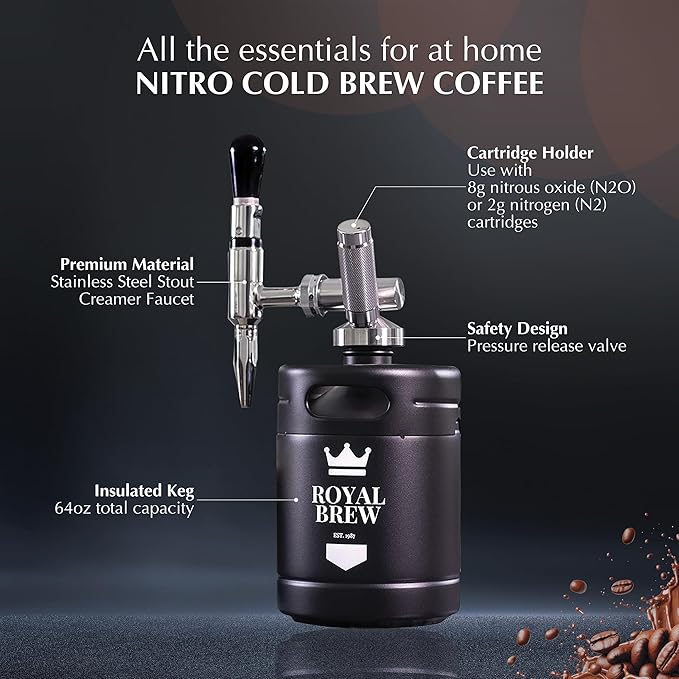 The Original Royal Brew Nitro Cold Brew Coffee Maker - Gift for Coffee Lovers - 64 oz Home Keg