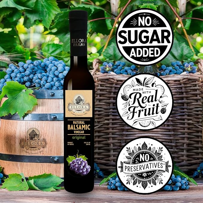 Ellora Farms, Plain Natural Balsamic Vinegar, Award-Winning, Thick and Creamy, No-added Sugars