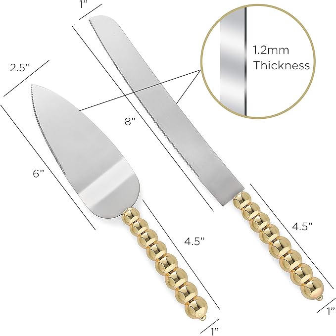 Homi styles wedding cake knife and server set | Elegant Gold Color With Beaded Handles & Premium