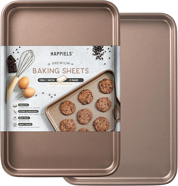 Nonstick 9x13 inch Quarter Baking Sheet Set of 2 | PFOA & BPA Free Non Toxic 13x9 inches Cookie