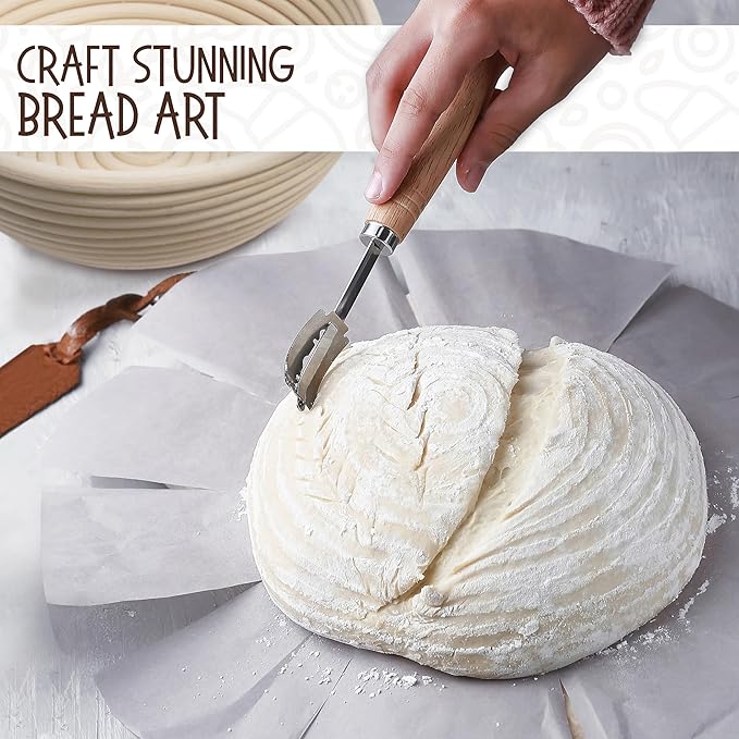 Superbaking 9' Round Banneton Bread Proofing Basket Gift Set??Sourdough Starter Kit for Crusty