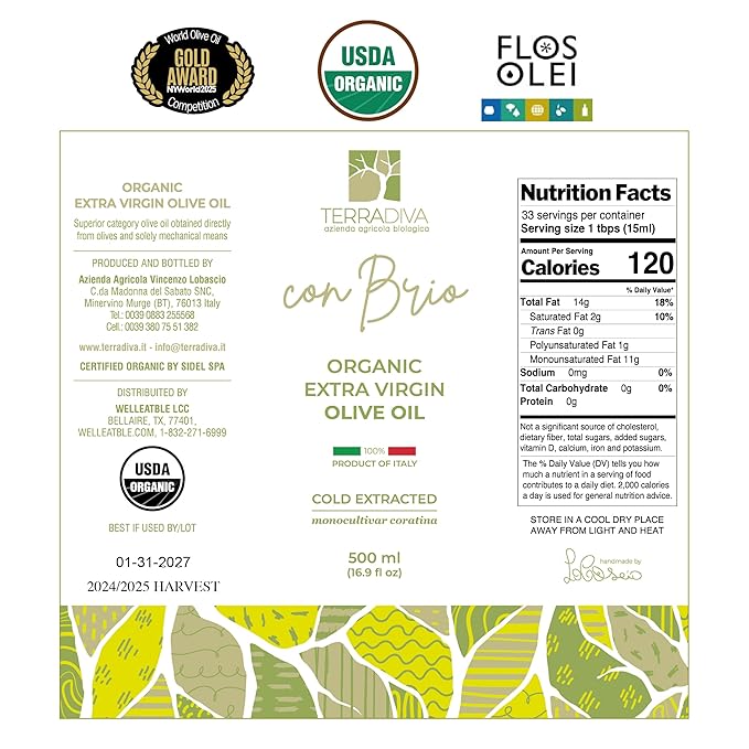 WellEatable Ultra High +1,500 mg/kg Polyphenol Rich Olive Oil, 2025 NYIOOC Gold, Early Harvest