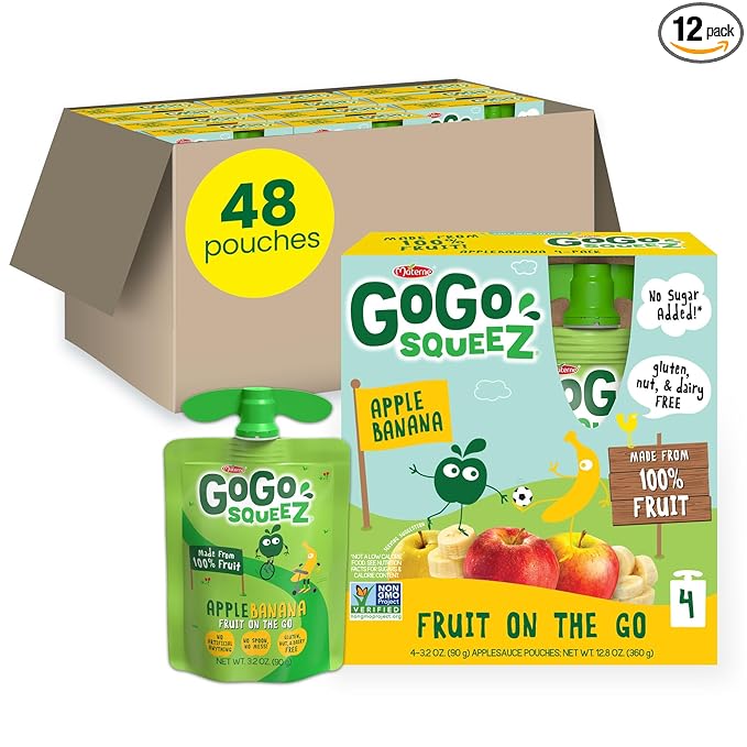 GoGo squeeZ Applesauce and Fruit Puree, Apple Banana, 3.2 oz (Pack of 48), Unsweetened Fruit Snacks
