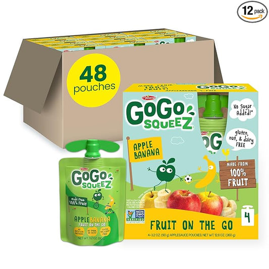GoGo squeeZ Applesauce and Fruit Puree, Apple Banana, 3.2 oz (Pack of 48), Unsweetened Fruit Snacks