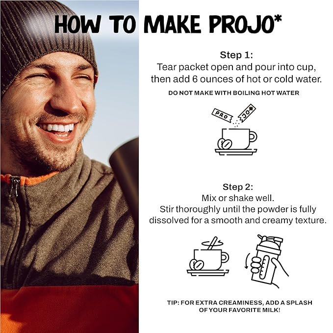 Projo* Power Coffee – Instant Coffee with 11g Protein – Grass-Fed Hydrolyzed Bovine Collagen &