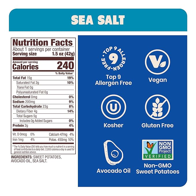 Jackson???Sweet Potato Kettle Chips with Sea Salt made with Premium Avocado Oil (1.5 Ounce, Pack of
