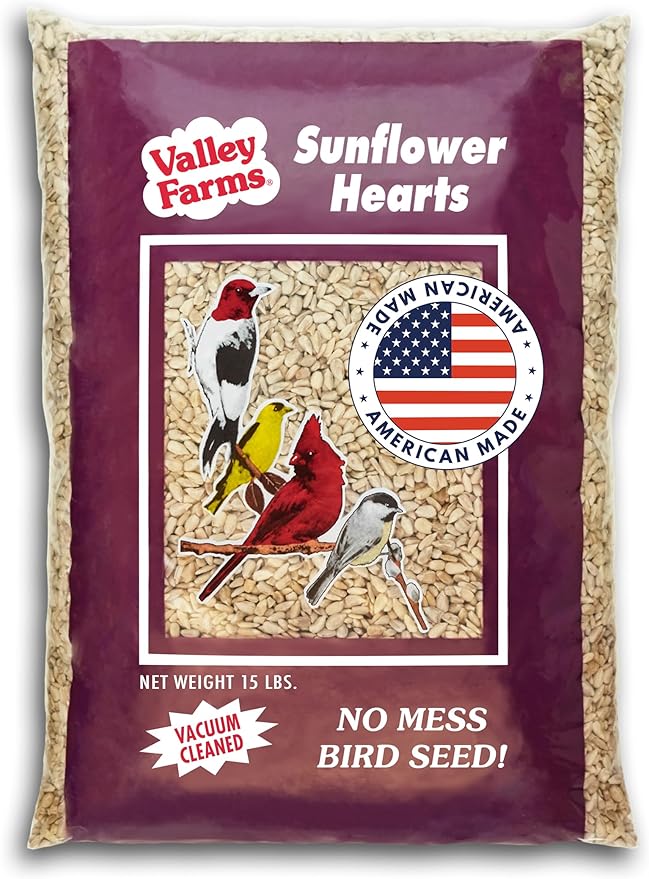 Valley Farms Whole Sunflower Hearts for Birds (15 LB) Clean Shelled Sunflower Seeds, No Mess Wild