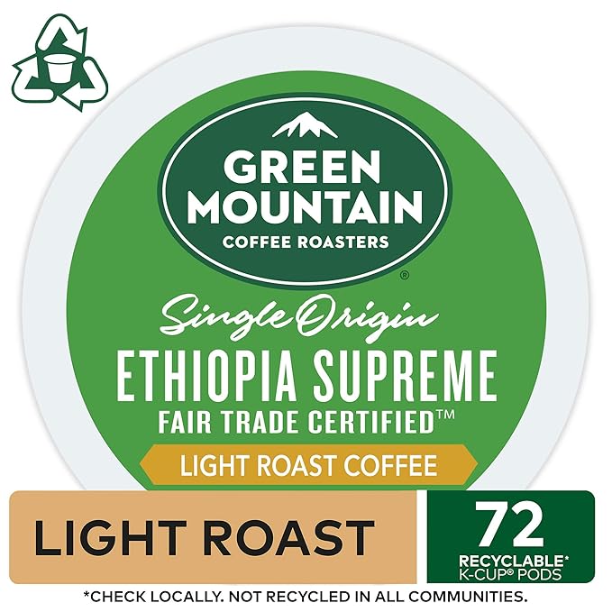 Green Mountain Coffee Ethiopia Supreme Keurig Single-Serve K Cup Pods, Light Roast Coffee, Ethiopia