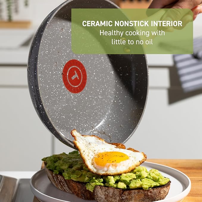 T-fal Revive Ceramic Cookware Sets, Pots and Pans Set Nonstick, (12 pieces), Ceramic Non stick