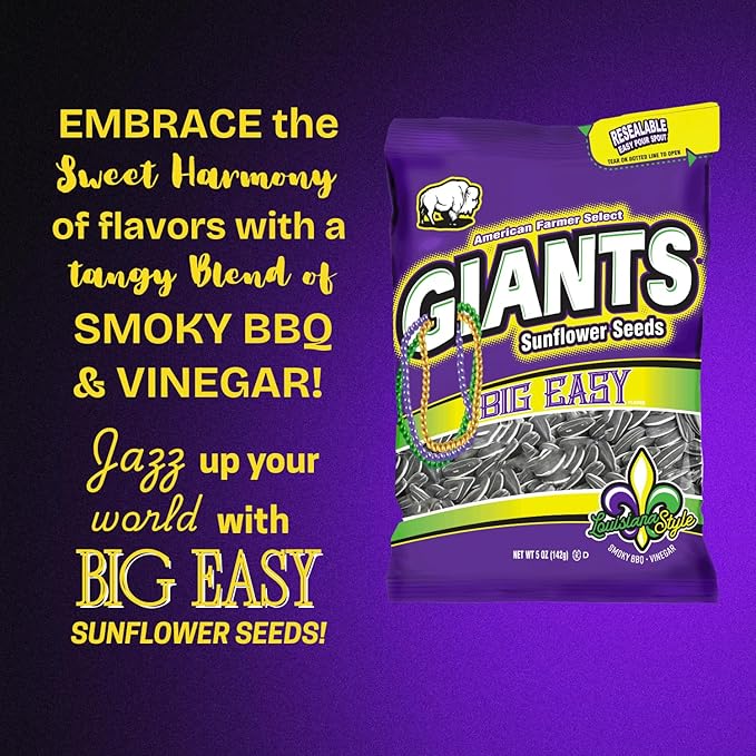 GIANTS Big Easy Sunflower Seeds - Sunflower Seeds to Eat, High Protein Snack, Smoky BBQ & Vinegar