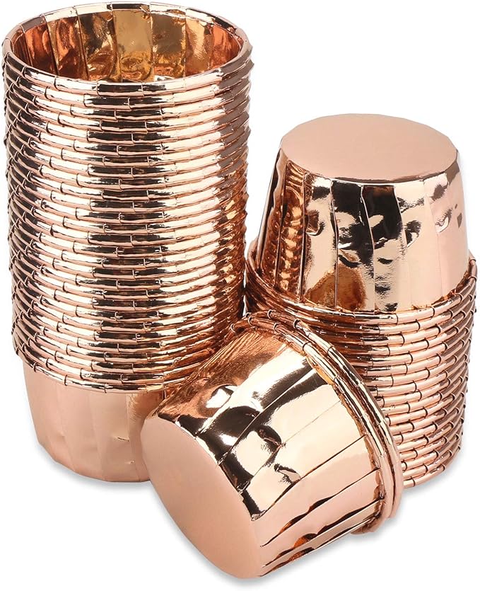 EUSOAR Gold Cupcake Cups, 1.9" x 1.6" x2.7" Disposable Muffin Liners 50pcs, Rose Gold Cupcake