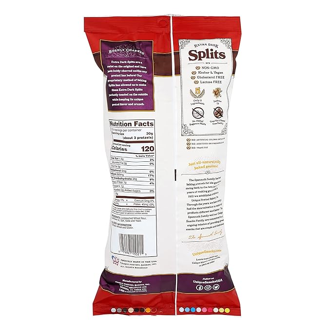 Unique Snacks Extra Dark Splits Pretzels, Original Split-Open Pretzels, Delicious Homestyle Baked