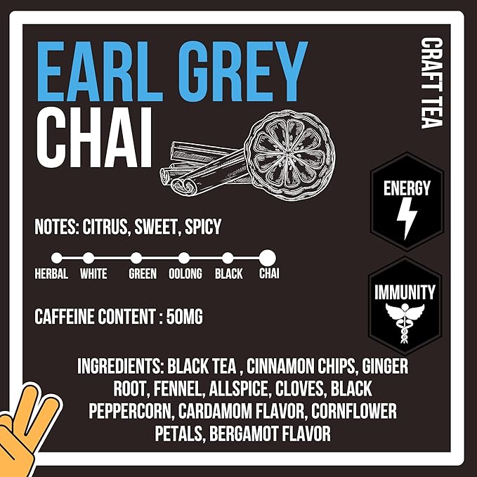 Revival Tea Company Earl Grey Chai Tea - Black Tea Blend with Fresh Spiced Chai and Bergamot Flavor