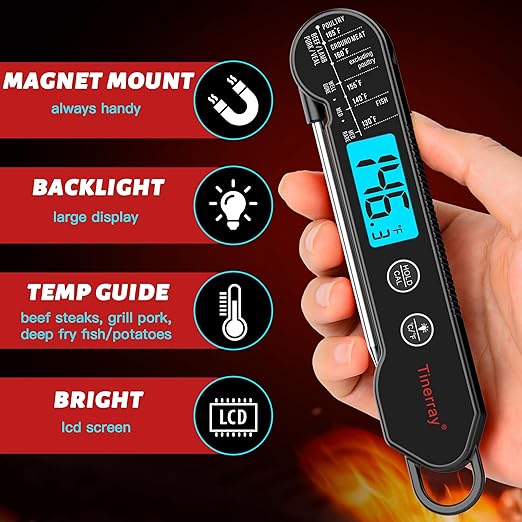 Digital Meat Thermometer for Cooking, Grilling & BBQ - Ultra-Fast Instant Read Thermometer with