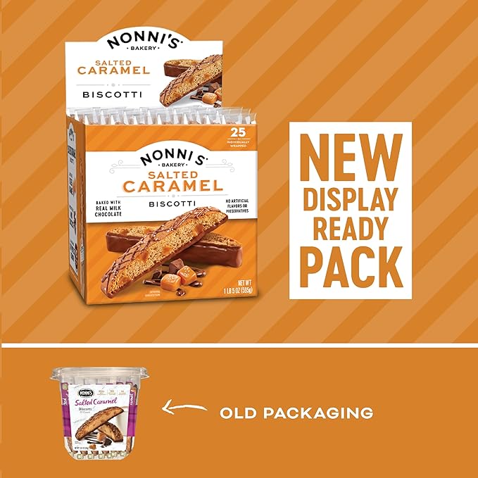 Nonni's Salted Caramel Milk Chocolate Biscotti Cookies ??Individually Wrapped Italian Coffee Snack