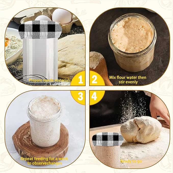 Gray White Plaid Sourdough Starter Cloth Covers Jars Or Kombucha Kefir Fermentation Cheese Fabric