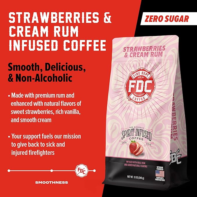 Fire Department Coffee - Gives Back to Firefighters - Strawberries & Cream Rum Infused Whole Bean