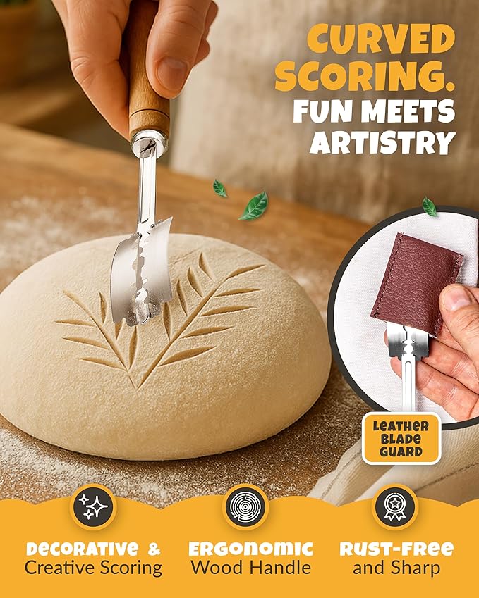 2pcs Set Bread Lame with 5 Blades – Sourdough Scoring Tool Set with Straight & Curved Scoring Knife