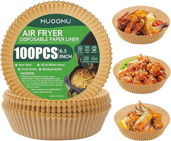 Air Fryer Disposable Paper Liner, Non-Stick Round Parchment, AirFryer Accessories, Oil Proof, Water