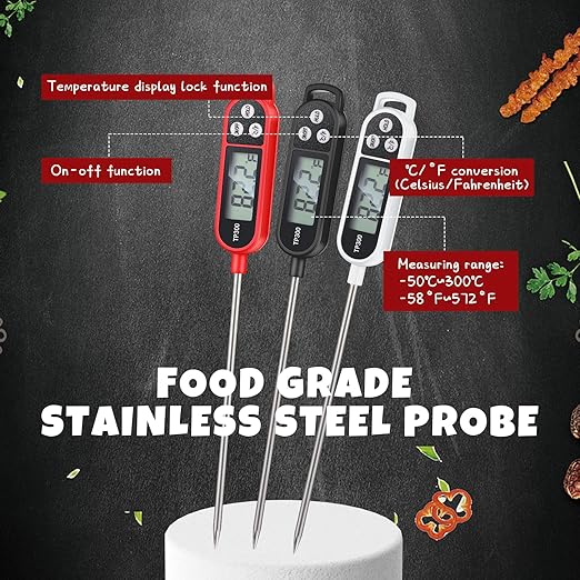 6 Pcs Meat Food Thermometer Food with Probe Water Liquid Instant Read Digital Thermometer Kitchen