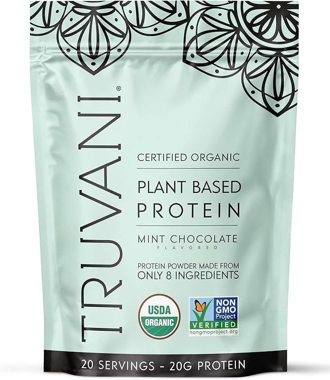 Truvani Vegan Pea Protein Powder | Mint Chocolate | 20g Organic Plant Based Protein | 20 Servings |