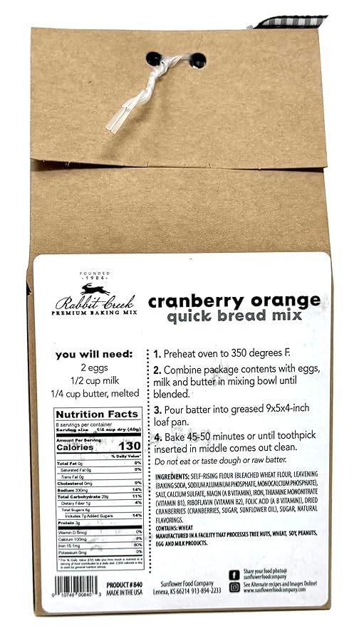 Rabbit Creek Cranberry Orange Quick Bread Mix ??Easy To Make Quick Bread Mix, Made in the USA