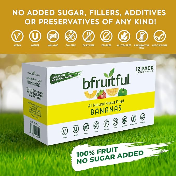 bfruitful Freeze-Dried Banana, Freeze Dried Fresh Fruit Bites, Gluten Free, Vegan, Dairy Free