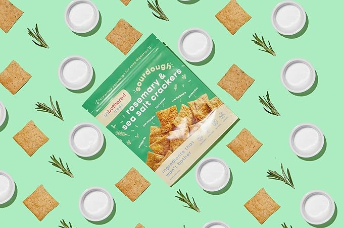 Unbothered Foods Rosemary & Sea Salt Sourdough Crackers - Gut-Friendly & Easy to Digest, Non-GMO
