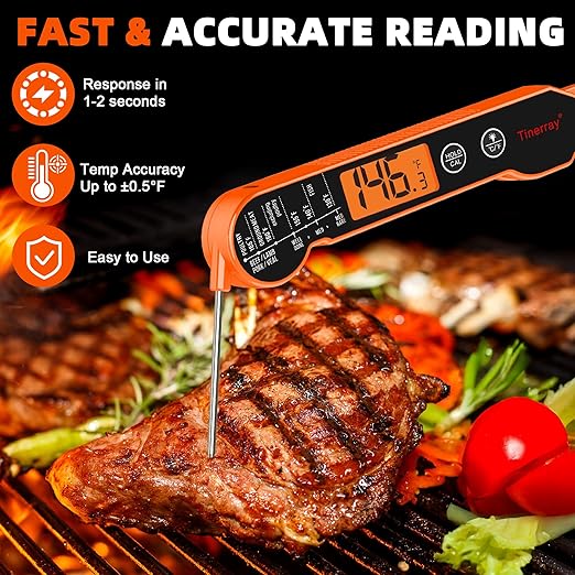 Digital Meat Thermometer Instant Read - Ultra Fast 1s Reading, Waterproof with Backlight & Motion