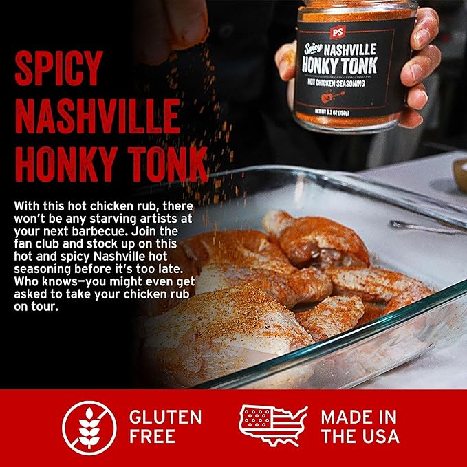 PS Seasoning Honky Tonk Nashville Hot Chicken Seasoning - Spicy Chicken BBQ Seasoning and Rubs for