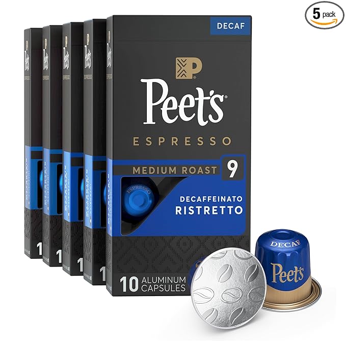 Peet's Coffee, Medium Roast Decaf Espresso Capsules, Compatible with Nespresso Original Machine