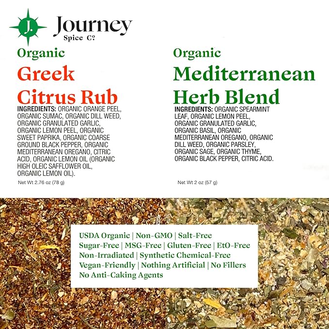 Gourmet Organic Greek Citrus Rub & Mediterranean Herb Blend Seasoning Gift Set by Journey Spice Co.