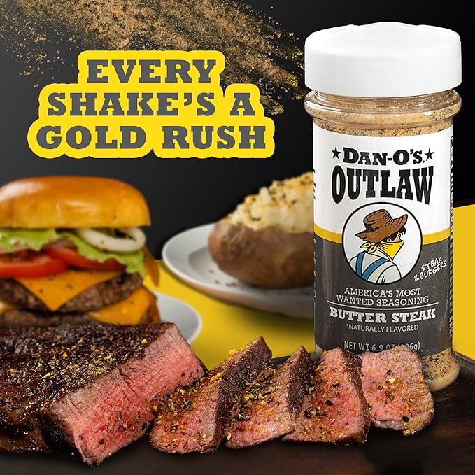 Dan-O's Outlaws Butter Steak Seasoning, 6.9 oz Bottle, All Purpose Seasoning for Steak, Chicken