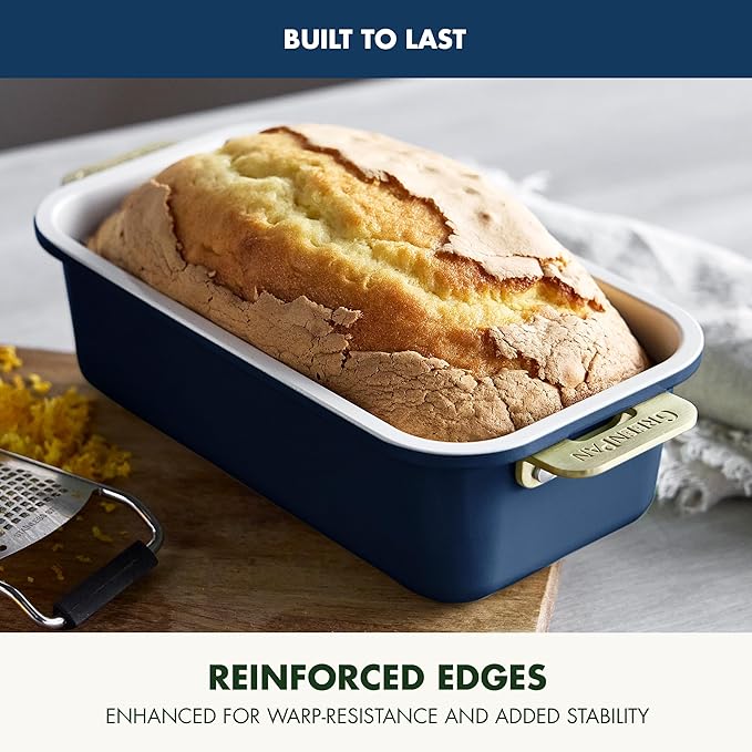 GreenPan Bakeware Set, 7 Piece Nonstick Ceramic Gold Handle Baking Sheets, Cake Pans, Loaf Pan