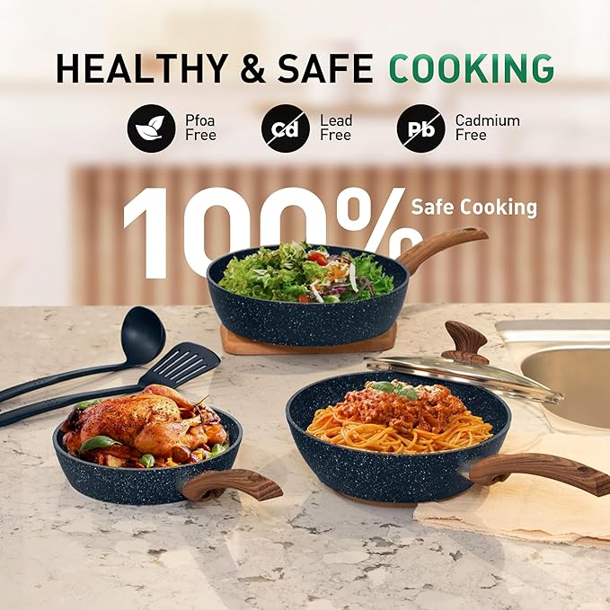 Kitchen Academy Pots and Pans Set Non Stick - 12 Piece Induction Kitchen Cookware Sets, Blue