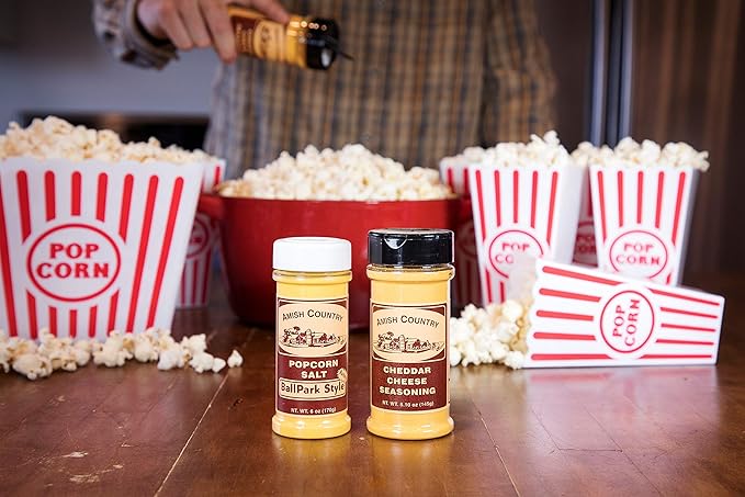Amish Country Popcorn | Seasoning Variety Pack | BallPark Style ButterSalt - 5.5 oz & Cheddar