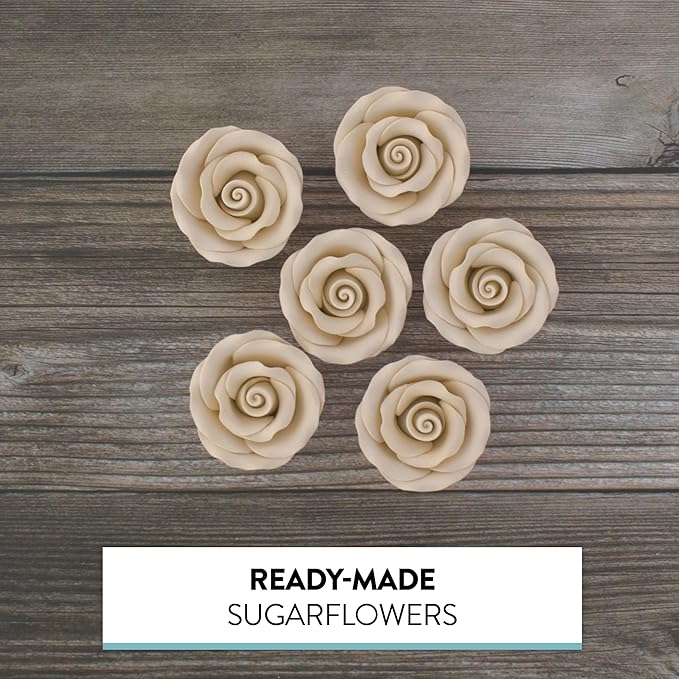 Global Sugar Art Premium Edible Roses, Ivory, Unwired, Medium 1.5 inches, 12 Count by Chef Alan
