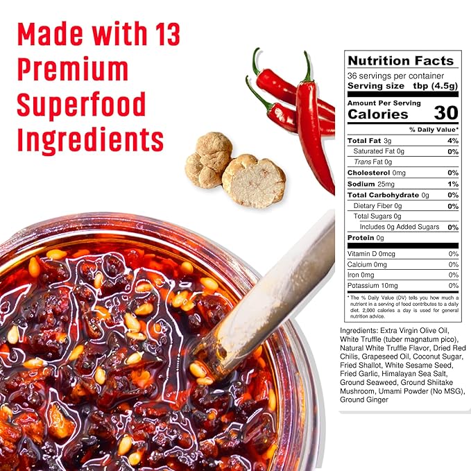 SAUCE UP White Truffle Chili Crisp 6oz | Gourmet Vegan Chili Oil with 13 Natural Ingredients |