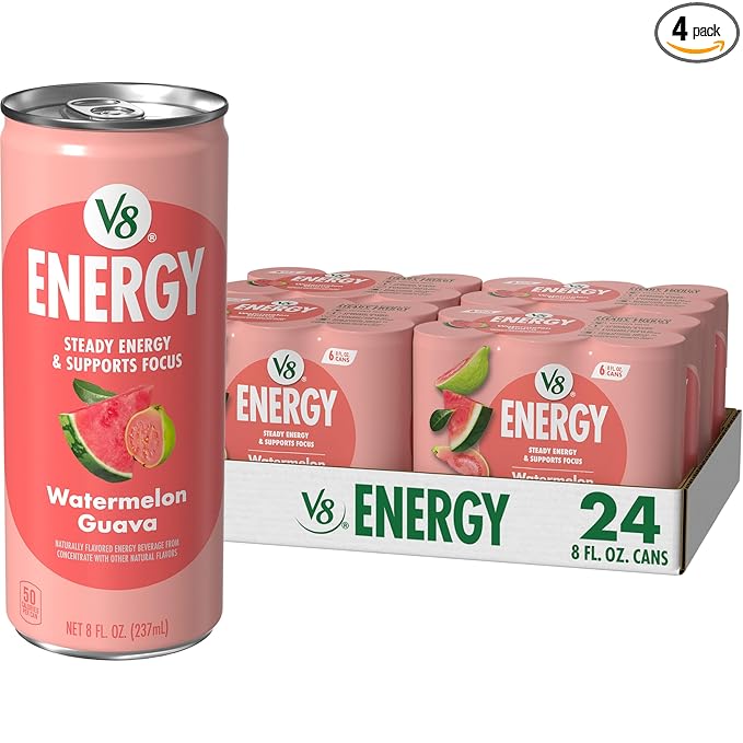 V8 Energy Watermelon Guava Energy Drink, 8 fl oz Can (24 Pack)
