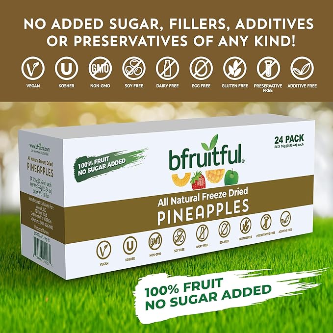 bfruitful Freeze-Dried Pineapple, Freeze Dried Fresh Fruit Bites, Gluten Free, Vegan, Dairy Free