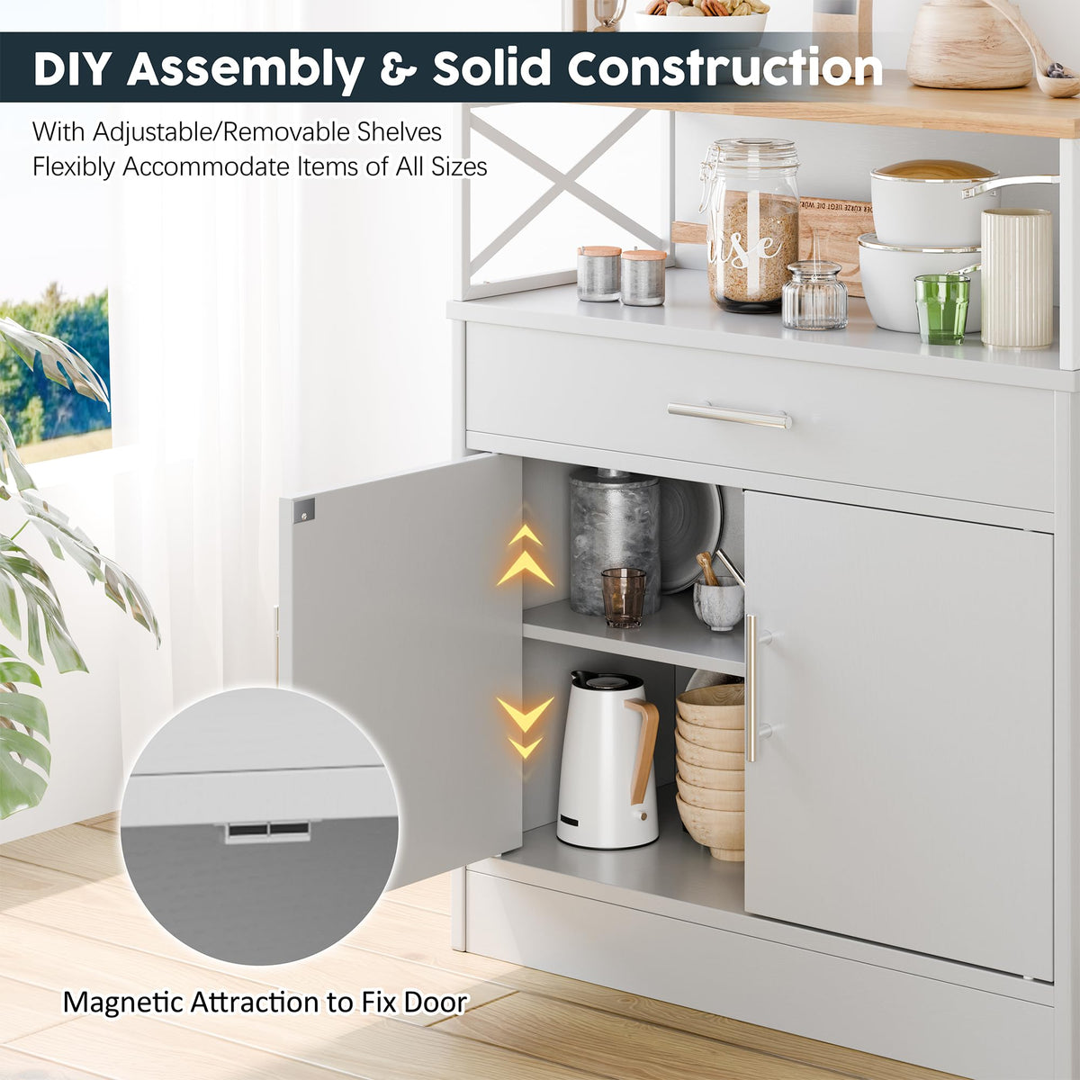 Vongrasig Coffee Bar Cabinet, Farmhouse Kitchen Storage Cabinet with Adjustable Shelf, 31“ Modern