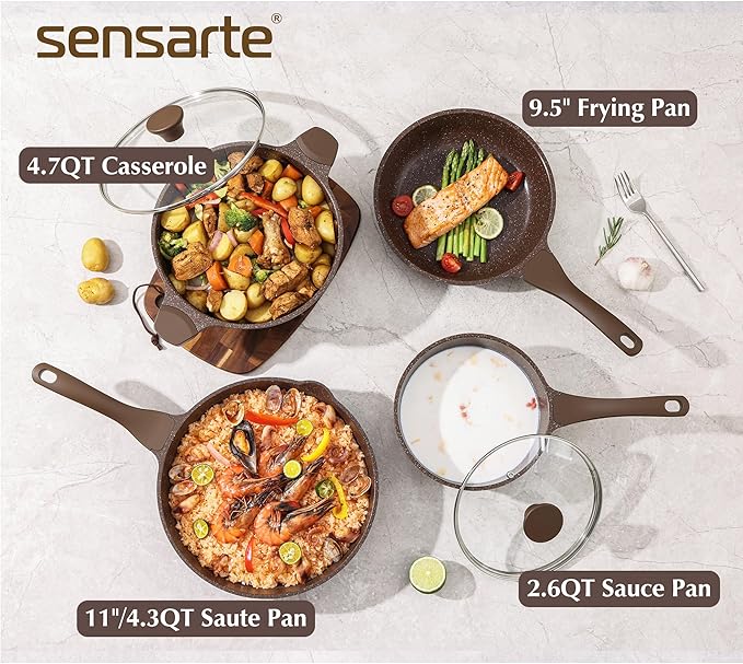 SENSARTE Nonstick Cookware Set 13-Piece, Healthy Pots and Pans Set Kitchen Cooking Set with