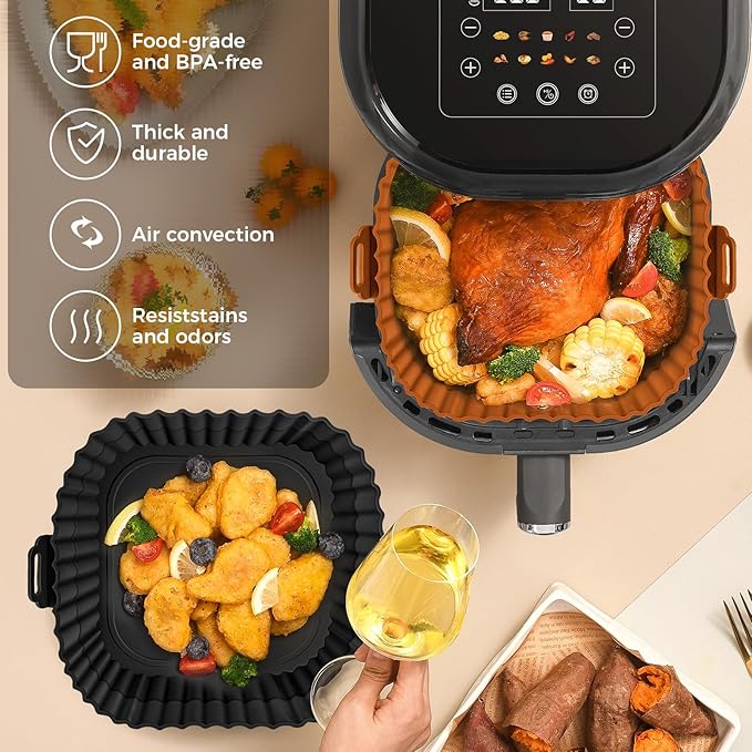 Buauty 3 Pack Air Fryer Silicone Liners 8inch Air Fryer Silicone Pot Reusable Food Grade Silicone