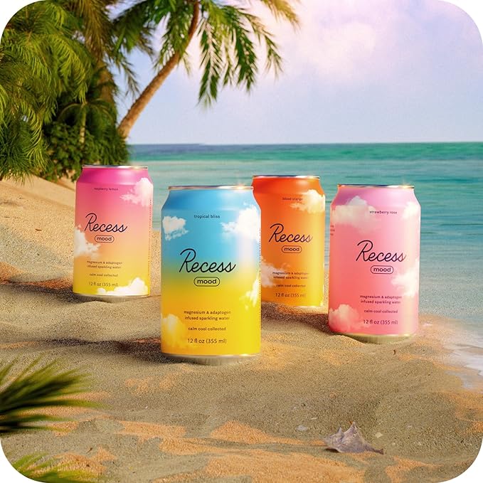 Recess Mood Magnesium & Adaptogen Drink, Relaxation Beverage, 12 Ounce (Paradise Sampler Variety