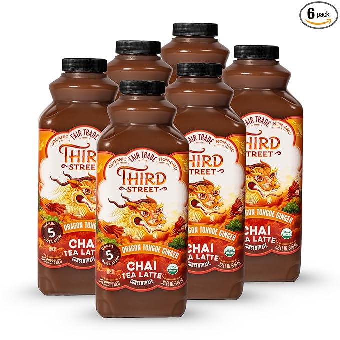 Third Street Inc. Organic Dragon Tongue Ginger Chai Concentrate, 32 Fl. Oz., Black Tea Latte