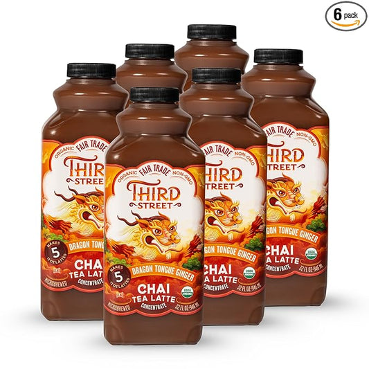 Third Street Inc. Organic Dragon Tongue Ginger Chai Concentrate, 32 Fl. Oz., Black Tea Latte