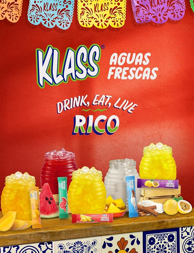 Klass Aguas Frescas | Drink Mix Packets | Watermelon Flavored | Sugar Free On-The-Go Packets, Low