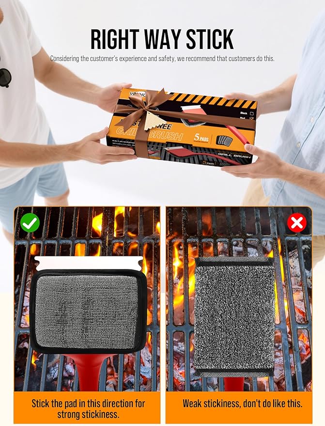 Grill Brush Bristle Free, Grill Cleaner Brush with 5 Replacement Heads, Ultra Safe Grill Brush for