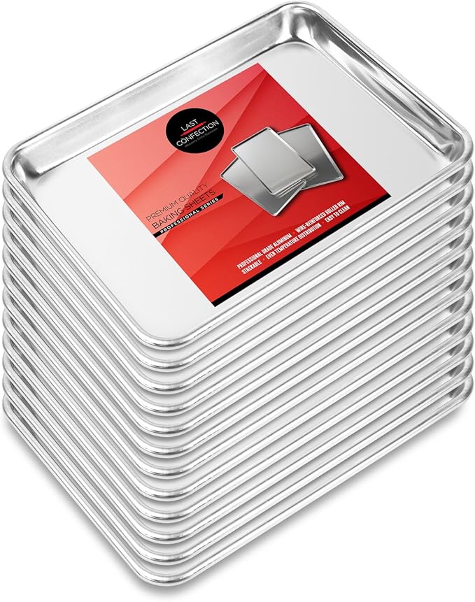 Last Confection 12 Cookie Baking Sheets 9" x 13" - Small Rimmed Aluminum Jelly Roll Trays - Quarter